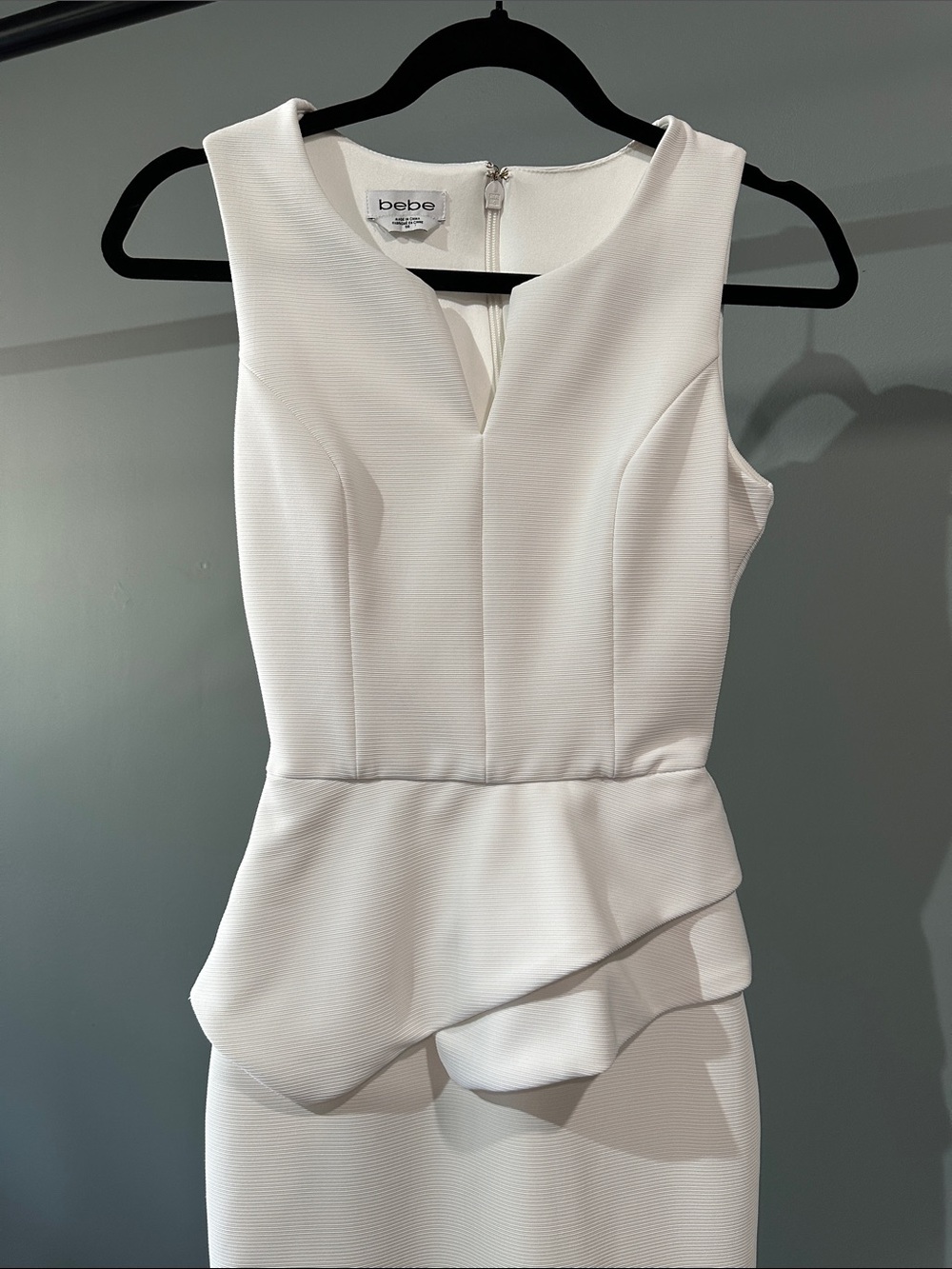 bebe White Peplum Midi Dress - V-Notch Sleeveless - Picture 2 of 5